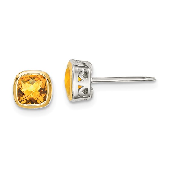 Sterling Silver w/14k Accent Citrine Square Stud Earrings Sterling Silver w/14k Accent Citrine Square Stud Earrings